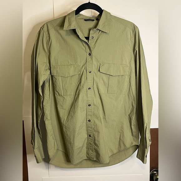 Massimo Dutti Women’s Size M Olive Green Cotton Utility Button Down Shirt - Picture 1 of 5